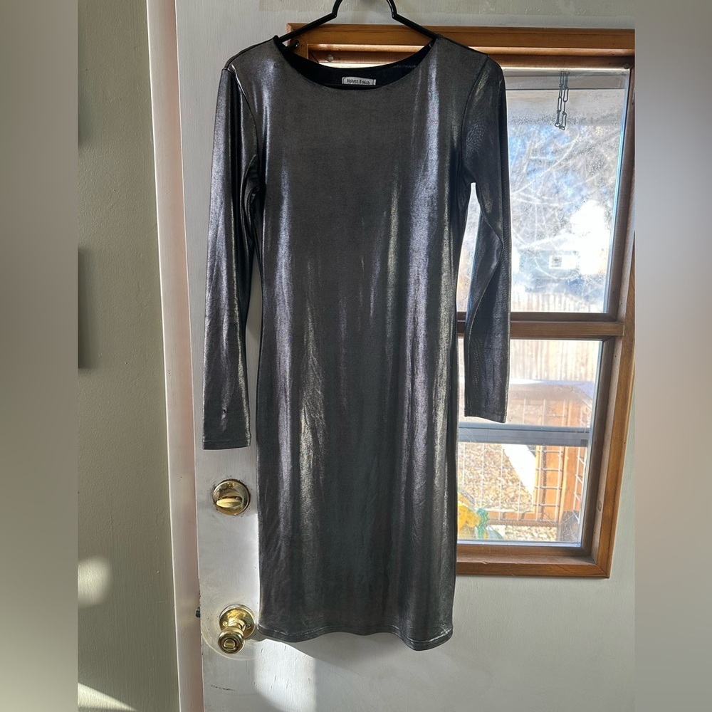Velvet Torch Shimmering Silver Long Sleeve Dress Size M